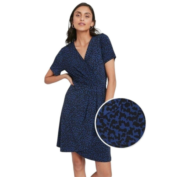 Banana Republic Pleated Blue Leopard Animal Print Dress XS (2) - Picture 1 of 10